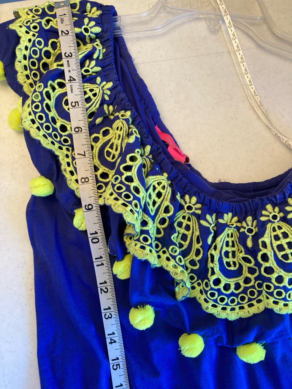 Lilly Pulitzer Royal Blue One-Shoulder Dress with Neon Yellow Trim - Picture 7 of 7